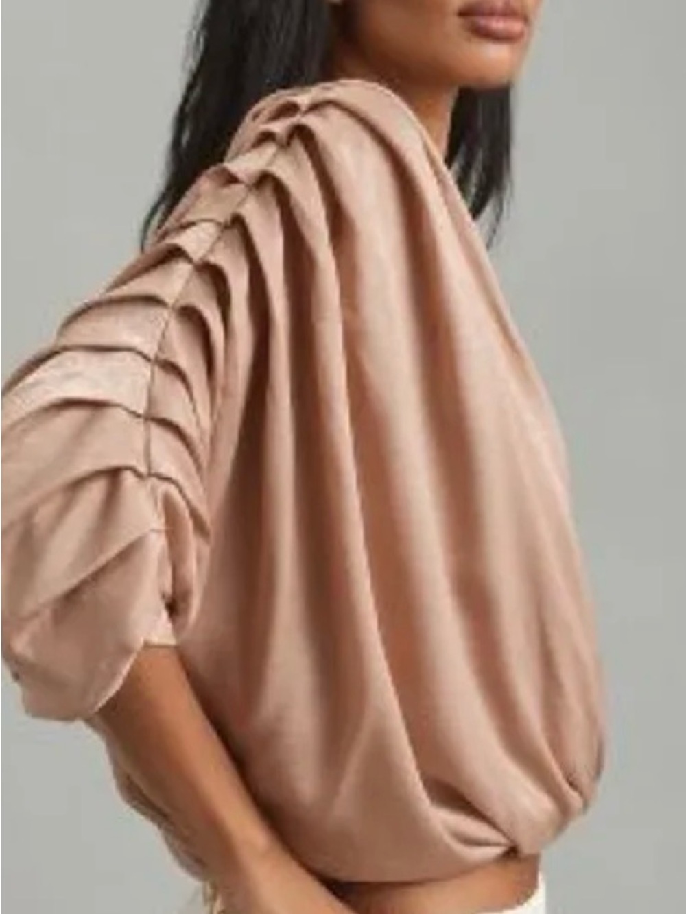 Anthropologie Sunday in Brooklyn Ruched Batwing Blouse Beige/ Blush - Picture 2 of 8